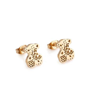 China Women's Stainless Steel Earrings Cheapest Fashionable Hollow Bear Shaped Unique Stainless Steel Ladies Stud Earrings for sale