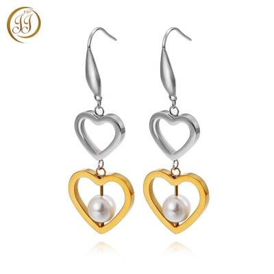 China Simple Women's Stainless Steel Earrings Women Beautiful Bead Hanging Charms Earrings Gold And Silver Drop Earrings for sale