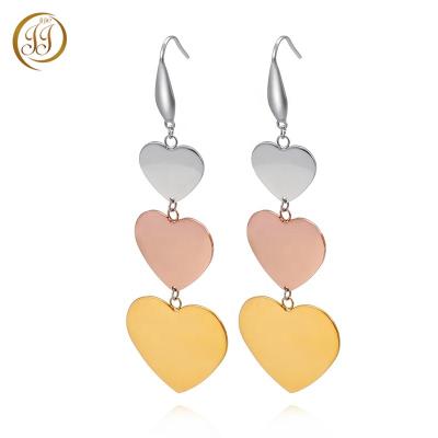 China Women's Stainless Steel Earrings Fashion Modern Jewelry Color Tri Charm Earrings Stainless Steel Heart Dangle Earrings for sale