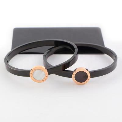 China Brand Fashionable Custom Fashion Accessories Black And Rose Gold Bangle Women Stainless Steel Bracelet for sale