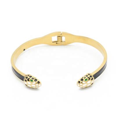 China Women's Stainless Steel Bracelets Fashion Snake Design Cheap Enamel Black And Gold Women's Stainless Steel Cuff Bracelet for sale