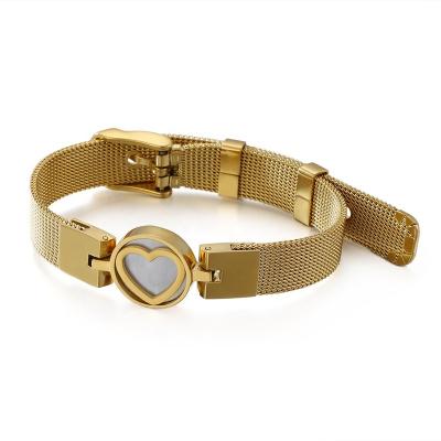 China Women's Stainless Steel Bracelets Personalized Modern Adjustable Watch Band Buckle Bracelet Stainless Steel Gold Heart Bracelet for sale