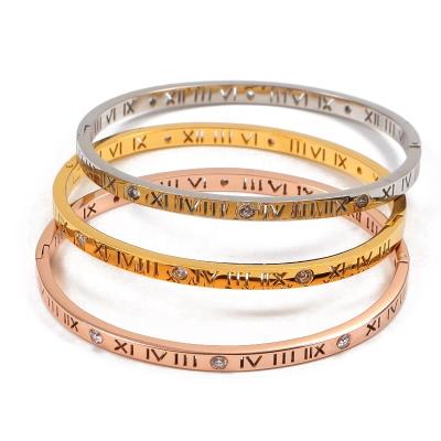 China Best Selling Women's Stainless Steel Bracelets Stainless Steel Roman Numeral Bangle Cheap Fashion Personalized Bracelet for sale