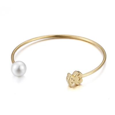 China Best Stainless Steel Bracelets Women's Stainless Steel Bear Ladies Single Bead Bracelet Thin Gold Cuff Bracelet for sale