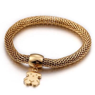 China Best Selling Best Selling Women's Stainless Steel Bracelets Bangle Gifts Hot Selling Stainless Steel Gold Bear Charm Mesh Bracelet For Women for sale