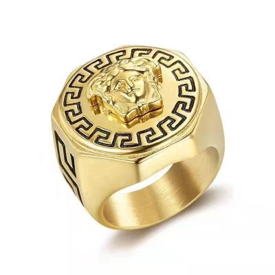 China 2021 Ladies Punk Accessories Fashion Jewelry Chunky Black And Gold Plated Stainless Steel Ring for sale