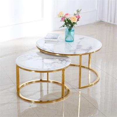 China K-D Contruction Wholesale Size Round Top Stainless Steel Gold Leg Modern Marble Coffee Table Sets Living Room for sale