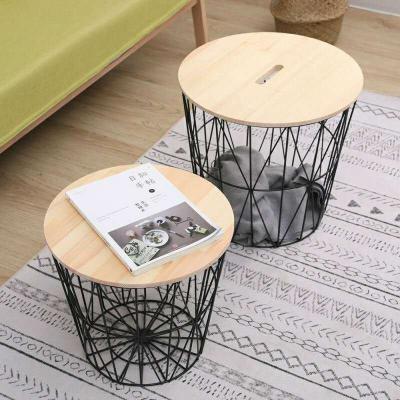 China Multifunctional Extendable Side Table Basket Lamp Side Table Round Cover Tea Storage Wire Metal Coffee Table for sale