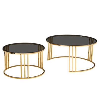 China Modern luxury living room stainless steel (the other) high fashion adjustable round glass gold coffee table sets for sale