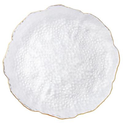 China Gold beaded wedding decoration dinner glass plates restaurant dishes & plates dinnerware clear glass charger plates with gold pa for sale