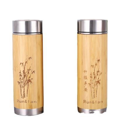 China GP01 Wood Bamboo Water Bottle Double Wall Insulated Thermo Stainless Steel Hot Water Bottle for sale