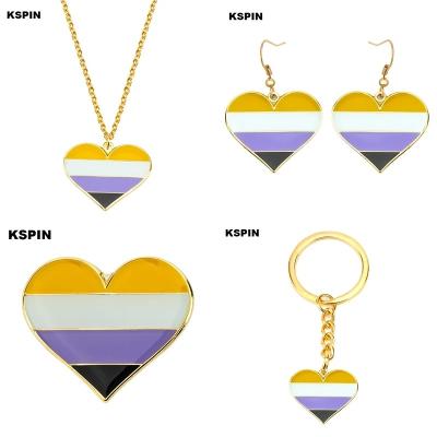 China TRENDY Pride Necklace Nonbinary Key Ring Nonbinary Earrings Badge Set Earrings Jewelry For Women Men Lover Gift for sale