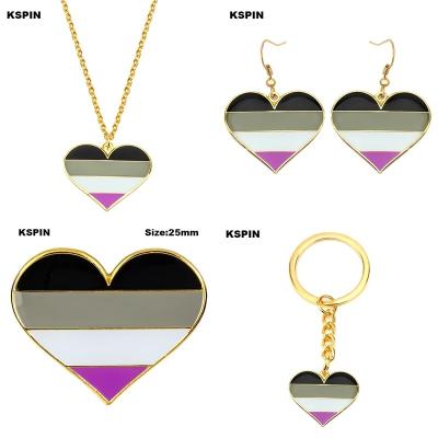 China TRENDY Asexual Earrings Asexual Pride Necklace Asexual Key Ring Badge Set Earrings Jewelry For Women Men Lover Gift for sale