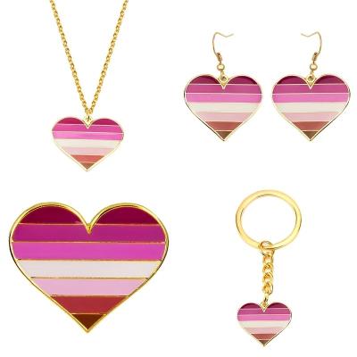 China FASHIONABLE Lesbian Pride Necklace Lesbian Key Ring Earrings Badge Set Earrings Jewelry For Women Men Lover Gift for sale