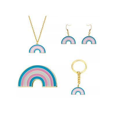 China TRENDY Transgender Rainbow Earrings Change Gender Key Ring Badge Set Earrings Jewelry Rainbow Necklace Rainbow For Lovers Gift women's men for sale