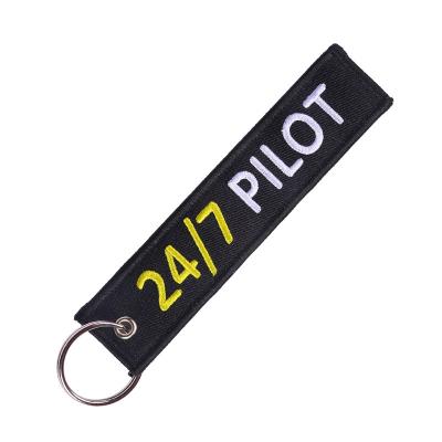 China Hot Sale Embroidered Embroidered Custom Key Flag Aircrew Double Sided Logo Embroidery Keychain For Cloth for sale