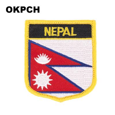 China Viable Nepal Flag Patches For Clothing DIY Stripes Iron On Appliques Apparel Stickers Stickers Embroidery Flag Thermo Badges for sale