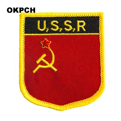 China USSR Flag Workable Patches For Clothing DIY Stripes Iron On Appliques Clothing Stickers Thermo Embroidery Flag Badges for sale