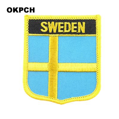 China Viable Sweden Flag Patches For Clothing DIY Stripes Iron On Appliques Apparel Stickers Thermo Embroidery Flag Badges for sale