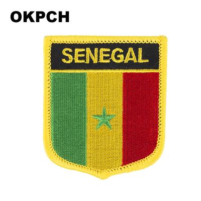 China Viable Senegal Flag Patches For Clothing DIY Stripes Iron On Appliques Apparel Stickers Stickers Embroidery Flag Thermo Badges for sale