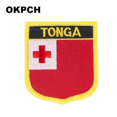 China Viable Tonga Flag Patches For Clothing DIY Stripes Iron On Appliques Apparel Stickers Stickers Embroidery Flag Thermo Badges for sale