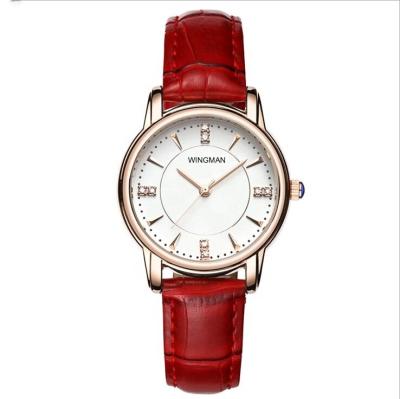 China Wholesale Women's Day/Date Wristwatch Custom Genuine Leather Strap Minimalism With Diamond Non-Mechanical Quartz Watch for sale