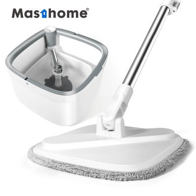 China Masthome 2021 New Polish Stainless Steel Handle Broom Rotating Dry Cleaning Stocked Removable Magic Mop With Dirty Clean Water Separation Bucket for sale