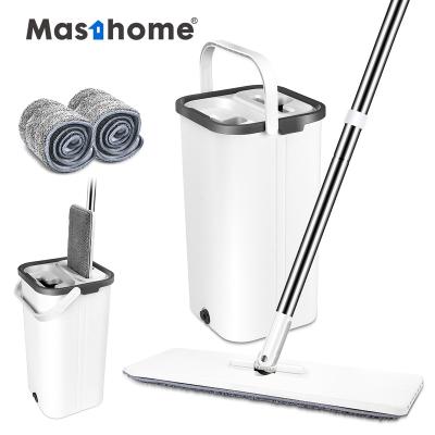 China Masthome Pole Stainless Steel Handle Removable Magic Clean Water Integrated Washing Stocked Flat Cleaning Mop With Bucket for sale