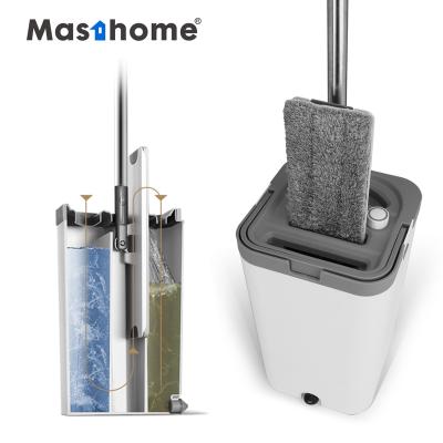 China Masthome Wet and Dry Separate Microfiber Cleaning Mop with Hands Bucket Free and Easy to Use Mop Stored for sale