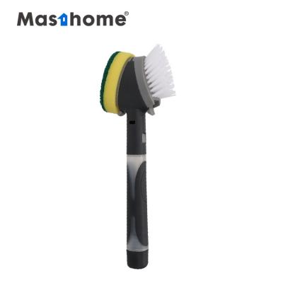 China Masthome Sustainable New Design Smart Kitchen Scrub Soap Dispensing Dish Cleaning Brush Replaceable Double Sponge Head for sale