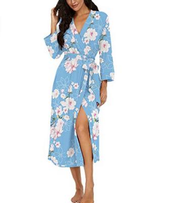 China Various Color Breathable Wholesale Floral Bathing Robe Ladies Nightgowns Kimono Robe Pajamas Loungewear Elegant Women Long Long Robe for sale