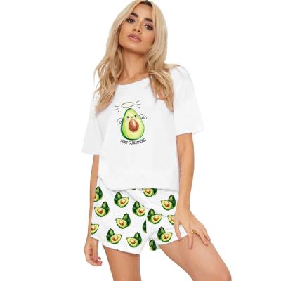 China Fashion QUICK DRY Printing Two Piece Set Sleep Wear Women Summer Pajamas Adult 2 Cute PAJAMAS Avocado Pajama Shorts Set for sale