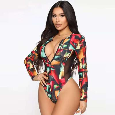 China Hot Selling Breathable Women's Swimwear African Long Sleeve Slim Printed One Piece Plus Size Women's Swimwear One Piece for sale