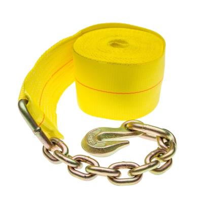 China China Manufacturer Polyester Webbing 4 Inch 100mm Color 16500lbs Flat Yellow Winch Strap With Chain Hook for sale