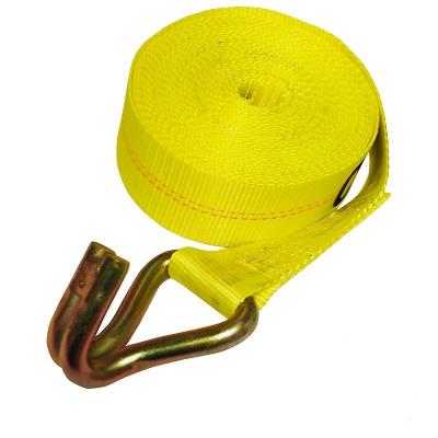 China 16200lbs 100mm Yarns 100% Polyester High Tenacity Flat Webbing Polyester Winch Strap 4inch Industrial Cargo Straps With Metal Wire Hook for sale