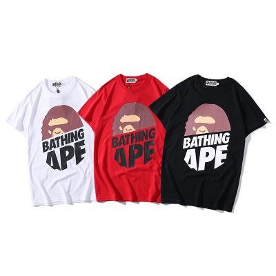 China 2022 New Style Anti-wrinkle T-shirt Unisex Casual Half Bape Half Letter Monkey Printing Loose Round Neck Tee Shirt for sale