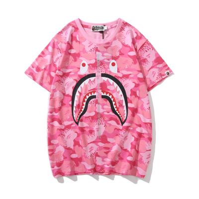 China Anti-wrinkle Lovely Fashion Unisex Casual T-shirt Bape Shark Printing Fire Monkey Camouflage T-shirt Loose Round Neck T-shirt for sale