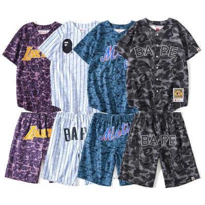 China Anti-wrinkle 2022 Fashion Trend Japanese Harajuku Style Baseball Set Summer Shorts Sleeve Set Hip Hop Loose Casual Breathable Set for sale