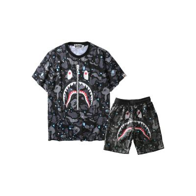 China Anti-wrinkle China Factory Unisex Casual Set Bape Shark Mouth Printing Star Night Camouflage Set Loose Sports Casual Sets for sale