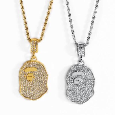 China 2022 Hot Selling Unisex Hiphop Necklace Fashion Style Monkey Head Bape With Diamond Hip Hop Style Trend Necklace for sale