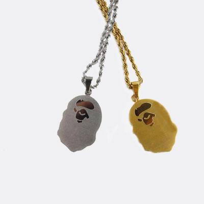 China 2022 Hot Selling Unisex Hiphop Necklace Fashion Style Monkey Head Bape With Diamond Hip Hop Style Trend Necklace for sale