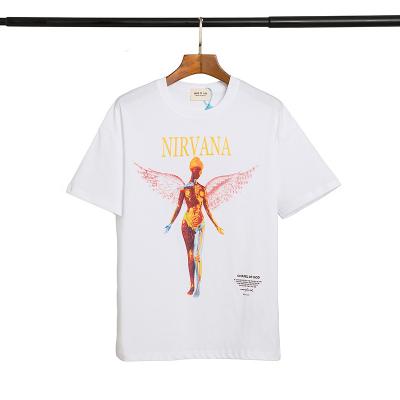 China white Anti-wrinkle fear of god bases skull demon angel print fog T-shirt loose men and women's short sleeve T-shirt for sale