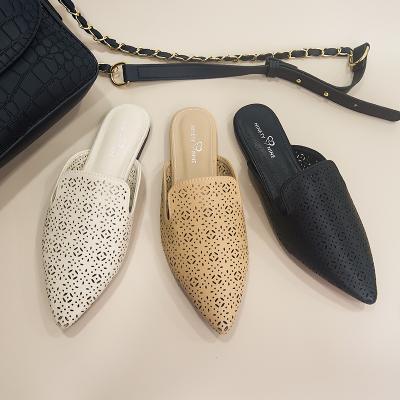 China 2021 OEM Flat ODM Punch Women's Half Shoe Casual Flat Slip On Women's Pumps Ladies Flats Women's Shoes for sale