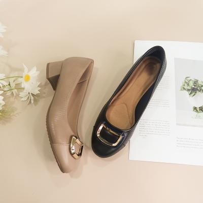 China 2021 New Arrival Lightweight Woman Shoes Ladies Buckle Block Heels Elegant Women Shoes Pumps for sale