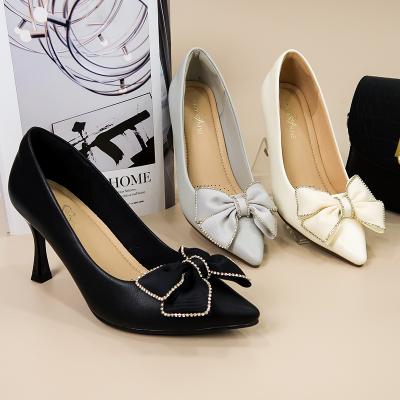 China 2022 Lightweight OEM Ladies Slip On Shoes Bowtie Pointed Toe Stiletto High Heel Dress Women's Pumps for sale