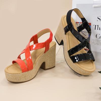 China 2022 Summer Fashion Trend Women's Hemp Sandals Strappy Shoes Elastic Platform Women's Wedge Ankle Comfort Comfort for sale