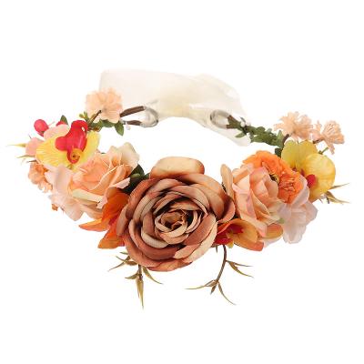 China Wedding Girl Cheap Rose Flower Crown Artificial Flower Garland Wedding Beach Floral Headband for sale