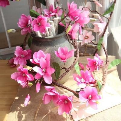 China 70%polyester+20%plastic+10%metal magnolia flower vine artificial flower rose flower rattan manufacturers decoration wedding wall factory home wall for sale