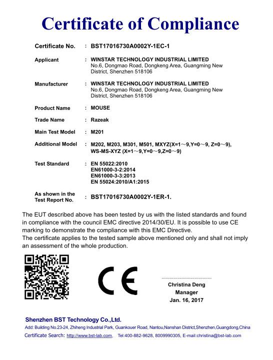 CE - Shenzhen Winstar Technology Industrial Limited