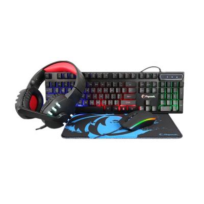 China Rainbow Keyboard Mouse Combo 104 Key RGB Backlit Stereo Keyboard Mouse Earphone Rubber Mousepa 4 in 1 Gaming Combo Set for PC Gamer Computer Desk for sale